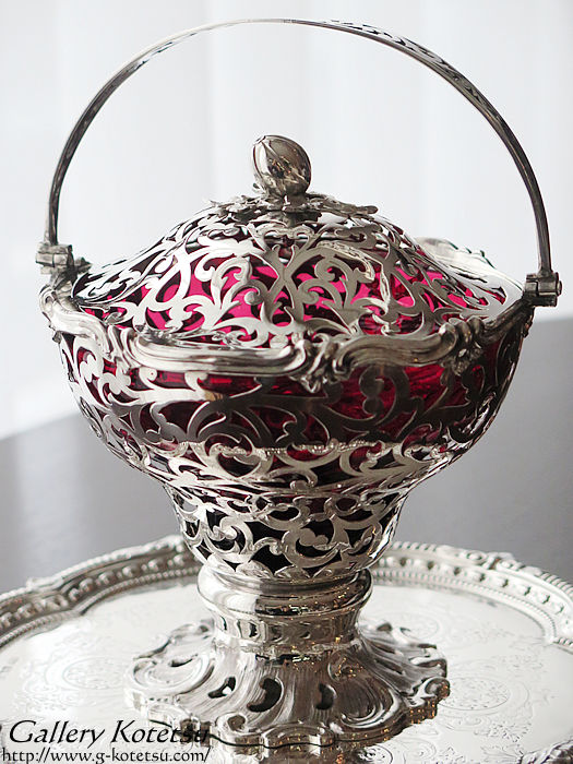 AeB[NVo[OXoXPbg antique silver glass basket