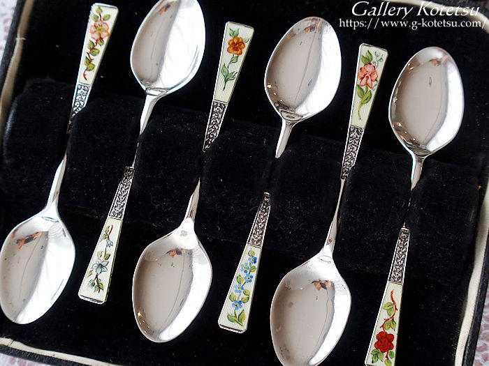 antique silver enamel spoon