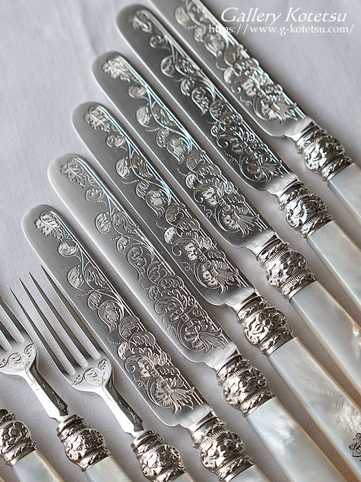 }U[Iup[Jg[Zbg antique silver mother of pearl dessert cutlery