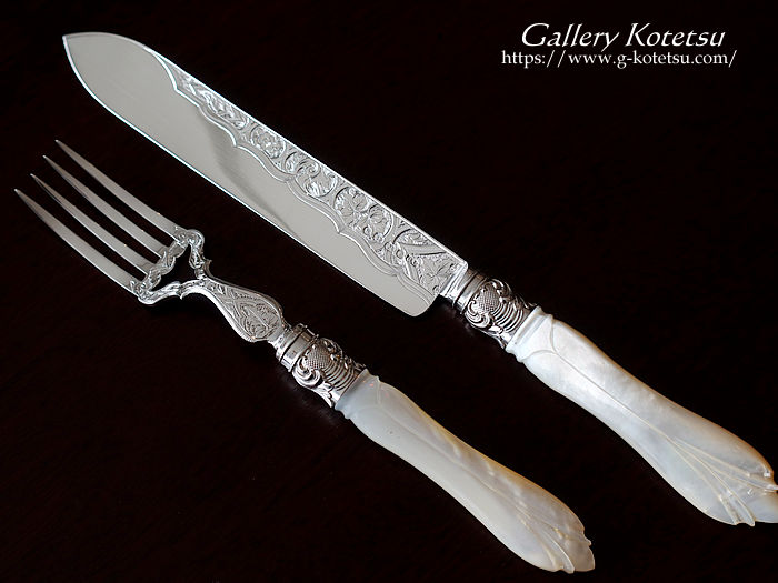 antique siver cake knife&fork AeB[NVo[