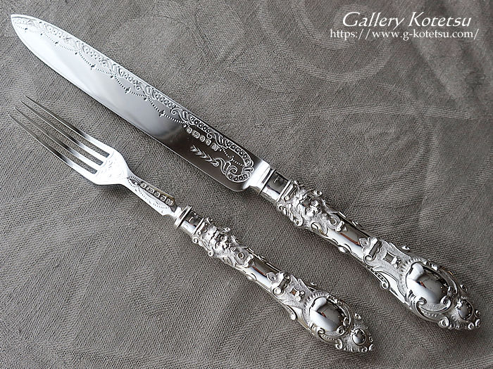 antique siver cake knife&fork AeB[NVo[