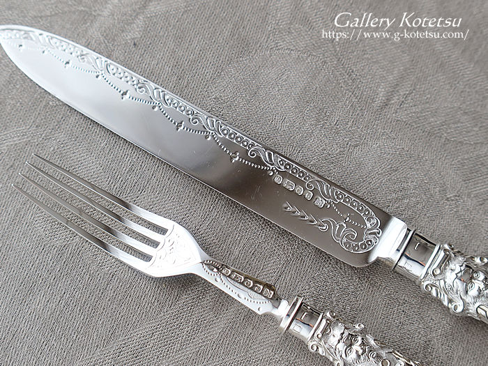 antique siver cake knife&fork AeB[NVo[