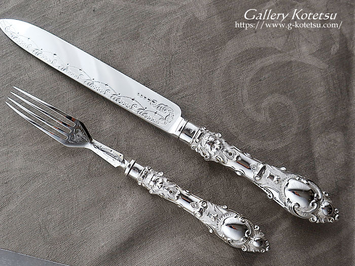 antique siver cake knife&fork AeB[NVo[