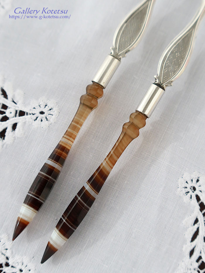 �A���e�B�[�N�V���o�[ antique silver agate handle cutlery