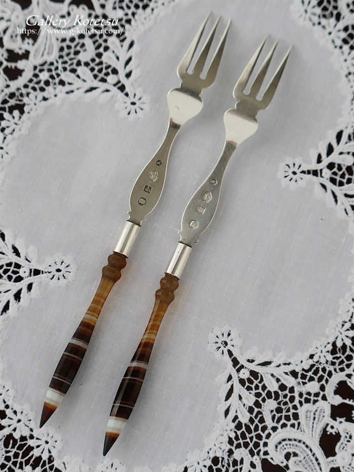 �A���e�B�[�N�V���o�[ antique silver agate handle cutlery