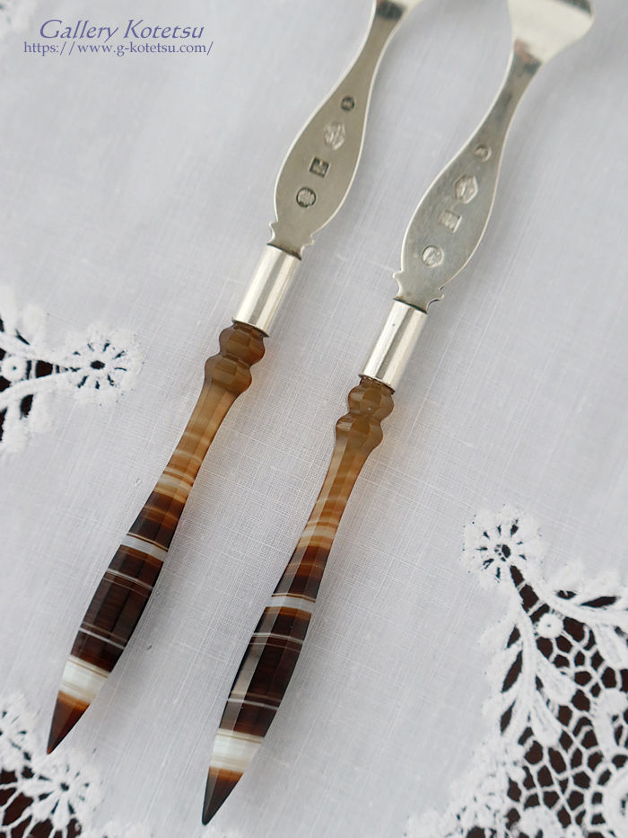 �A���e�B�[�N�V���o�[ antique silver agate handle cutlery
