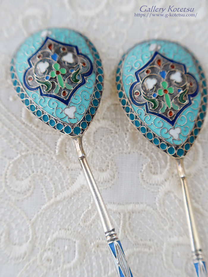 �V���o�[�G�i�����X�v�[���@antique silver enamel spoon russia