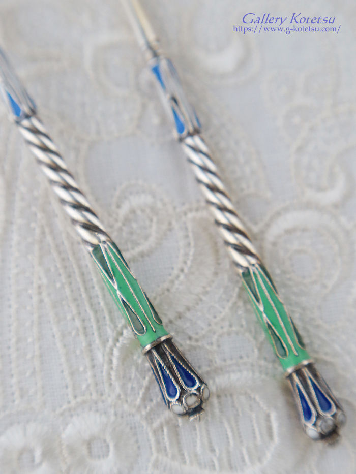 �V���o�[�G�i�����X�v�[���@antique silver enamel spoon russia