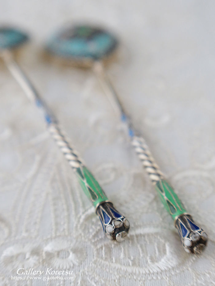 �V���o�[�G�i�����X�v�[���@antique silver enamel spoon russia