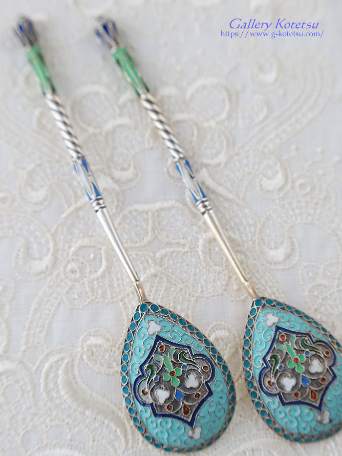 �V���o�[�G�i�����X�v�[���@antique silver enamel spoon russia