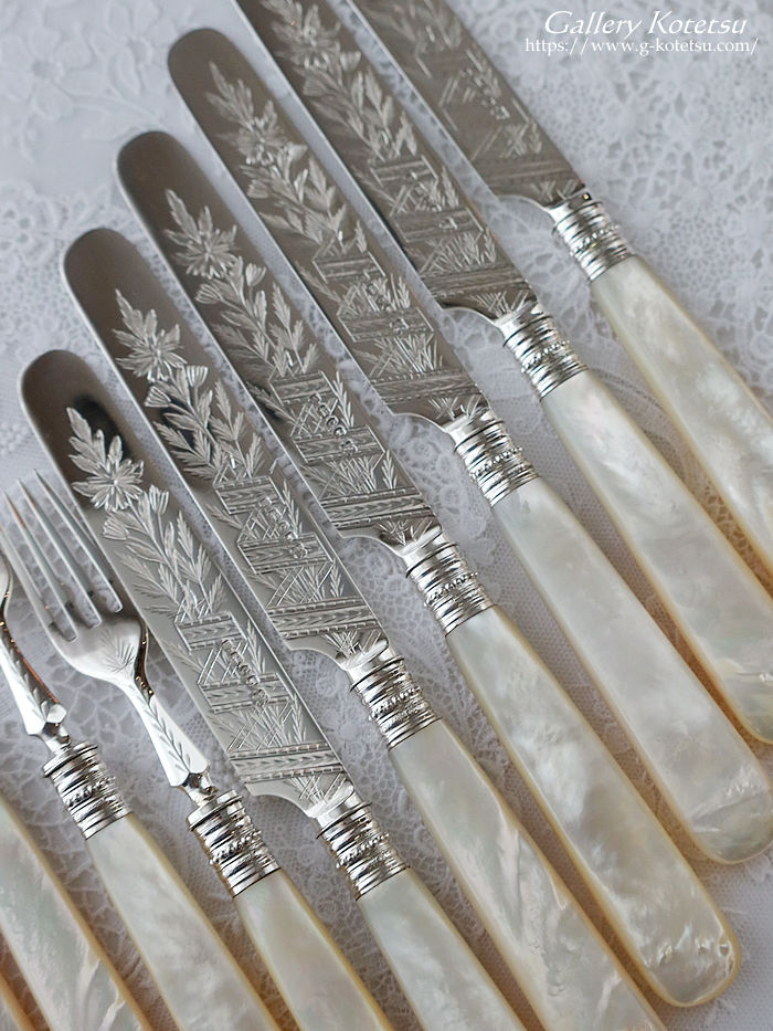�A���e�B�[�N�V���o�[�@�f�U�[�g�J�g�����[�Z�b�g mother of pearl dessert cutlery antique silver
