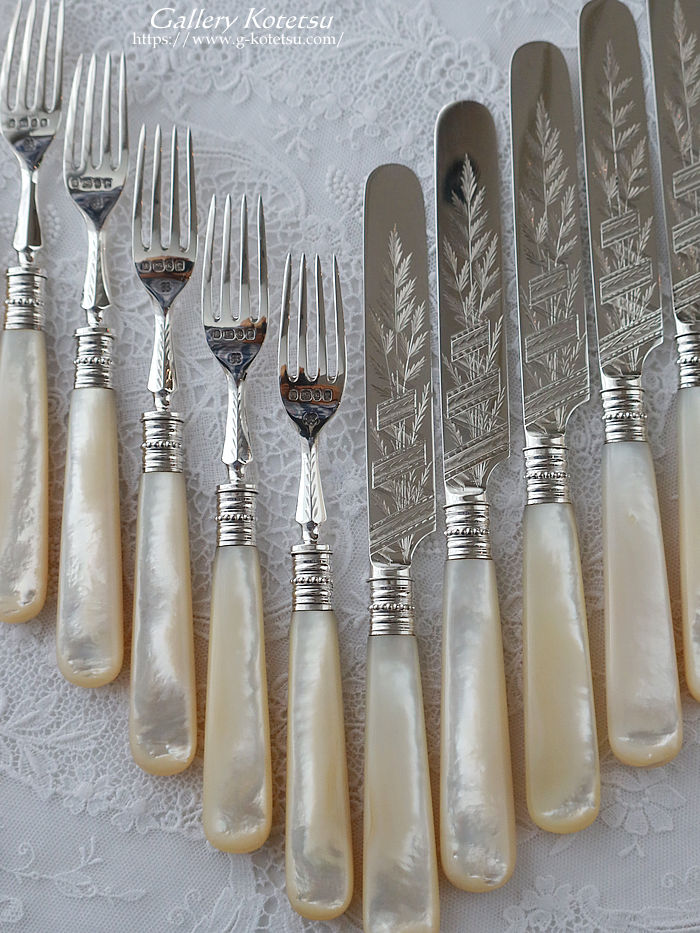 �A���e�B�[�N�V���o�[�@�f�U�[�g�J�g�����[�Z�b�g mother of pearl dessert cutlery antique silver